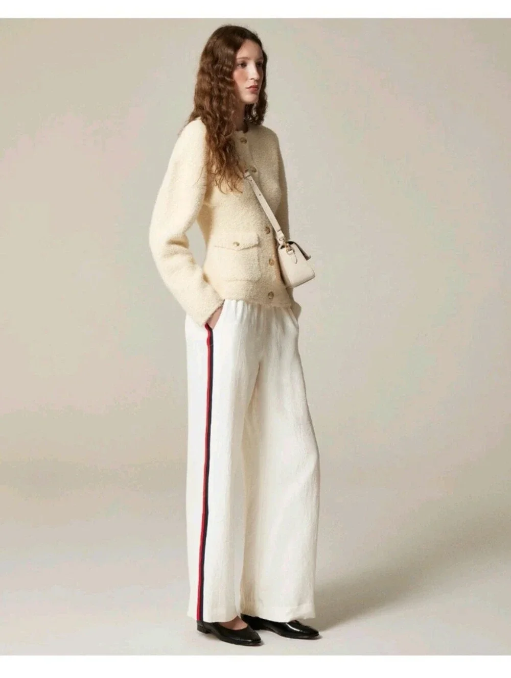 🛍NWT J. Crew Stratus Side-Stripe Ivory Textured Stain Pull-on Track Pant Size 4 - Picture 1 of 16